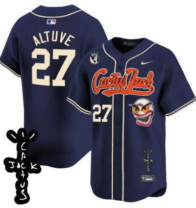 José Altuve 27 Houston Astros Cactus Jack Patch V2 Men Jersey - Navy
