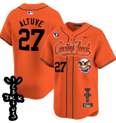 José Altuve 27 Houston Astros Cactus Jack Patch V2 Men Jersey - Orange