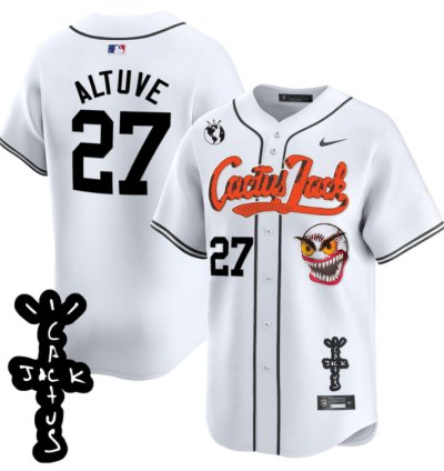 José Altuve 27 Houston Astros Cactus Jack Patch V2 Men Jersey - White