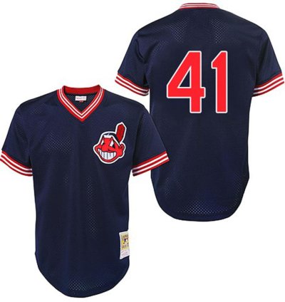 Cleveland Indians Carlos Santana Navy Throwback Mesh Pullover Jersey