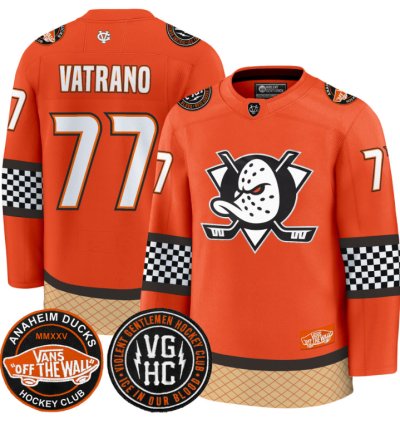 Frank Vatrano Jersey 77 Anaheim Ducks Checkerboard 2025 Premium Stitched Orange