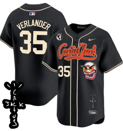Justin Verlander 35 Houston Astros Cactus Jack Patch V2 Men Jersey - Black