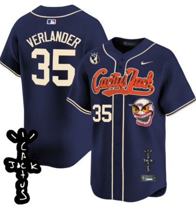Justin Verlander 35 Houston Astros Cactus Jack Patch V2 Men Jersey - Cream