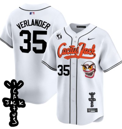 Justin Verlander 35 Houston Astros Cactus Jack Patch V2 Men Jersey - White