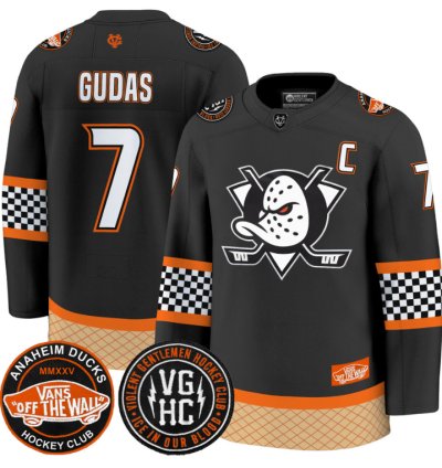 Radko Gudas Jersey 7 Anaheim Ducks Checkerboard 2025 Premium Stitched Black