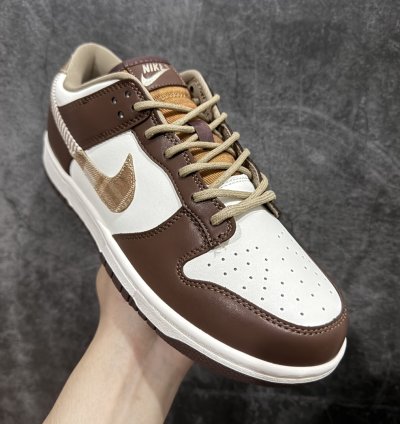 220 Nk Dunk Low Brown Plaid White And Brown Splicing S