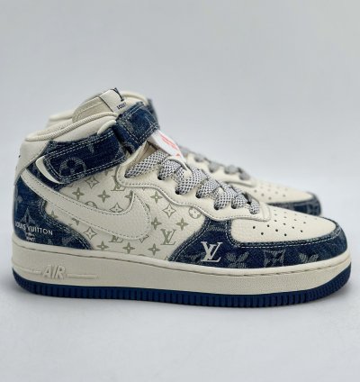 240 Nike Air Force 1 Mid 07 X Louis Vuitton White Denim Blue Dq7688-200 -