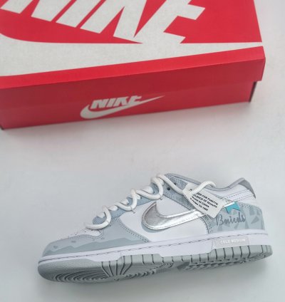 240 Nike Sb Dunk Low Silver Deconstruction Light Gray Blue Hf0730-160 -