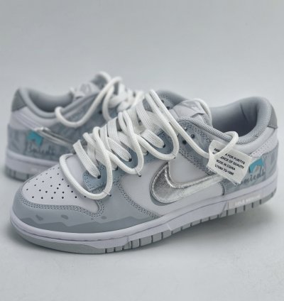 240 Nike Sb Dunk Low Silver Deconstruction Light Gray Blue Hf0730-160 -