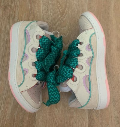 Brandnew Lanvin White Pink Turquoise Curb Sneaker Sz 40
