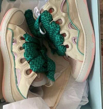 Brandnew Lanvin White Pink Turquoise Curb Sneaker Sz 40
