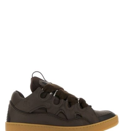 Chocolate Leather Curb Sneakers