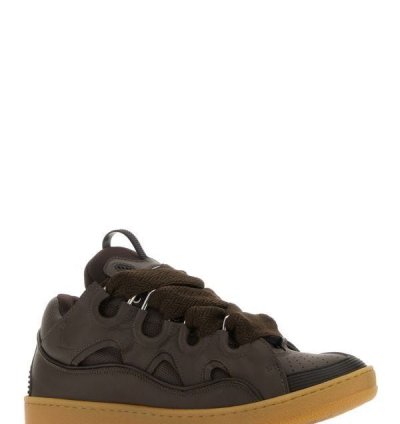 Chocolate Leather Curb Sneakers