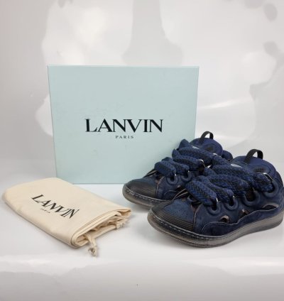 Lanvin Curb Blue And Black Sneakers New