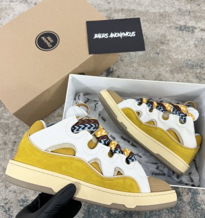 Lanvin Curb Low Top Trainers In Yellow White Rrp 750