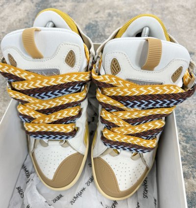 Lanvin Curb Low Top Trainers In Yellow White Rrp 750