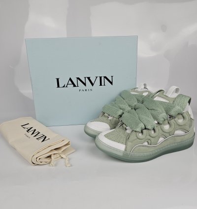Lanvin Curb Men White And Green Sneakers New Ss23
