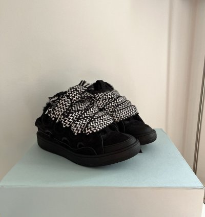 Lanvin Curb Mule Black White Faux Lined