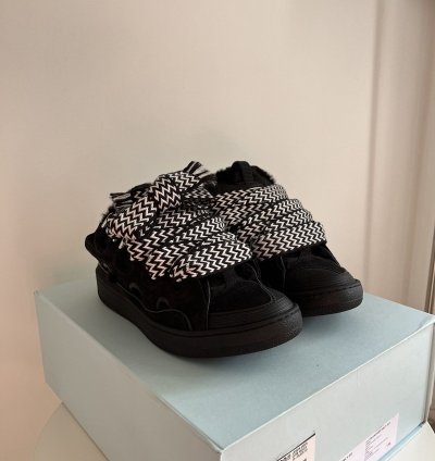 Lanvin Curb Mule Black White Faux Lined