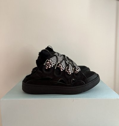 Lanvin Curb Mule Black White Faux Lined