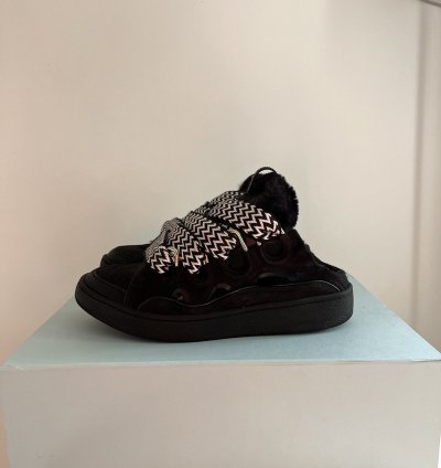 Lanvin Curb Mule Black White Faux Lined