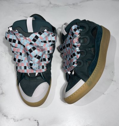 Lanvin Curb Skate Shoes Forest Green Suede Sneakers