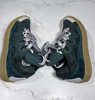 Lanvin Curb Skate Shoes Forest Green Suede Sneakers