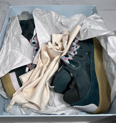Lanvin Curb Skate Shoes Forest Green Suede Sneakers