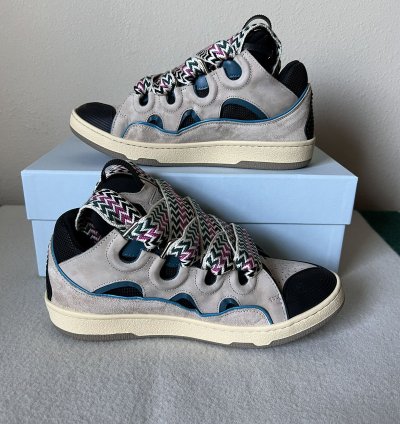 Lanvin Curb Sneaker In Sail Turqoise Purple