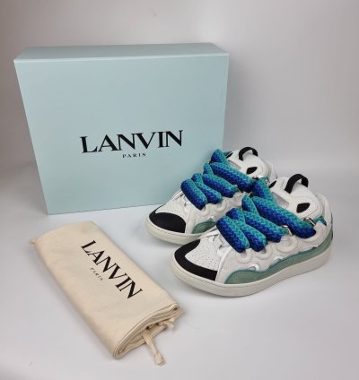 Lanvin Curb White And Green Sneakers New