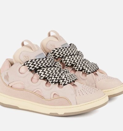 Lanvin Leather Curb Sneakers Pale Pink 10