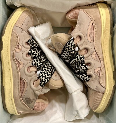 Lanvin Leather Curb Sneakers Pale Pink 10