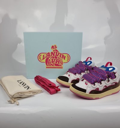 Lanvin Men Curb White And Purple Sneakers New