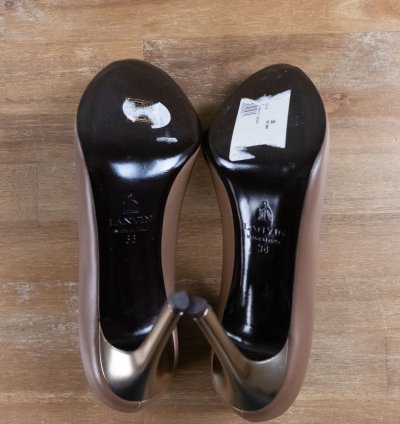 Lanvin Paris Brown Gold Peep Toe Leather Stiletto Pumps 38
