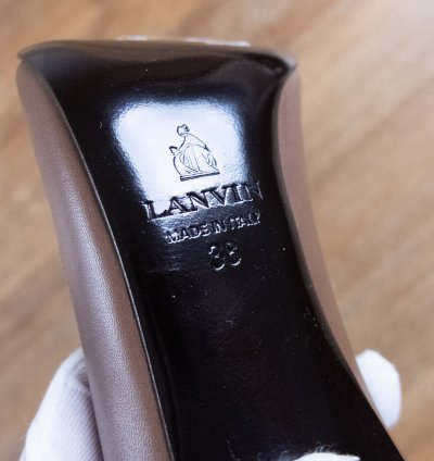 Lanvin Paris Brown Gold Peep Toe Leather Stiletto Pumps 38