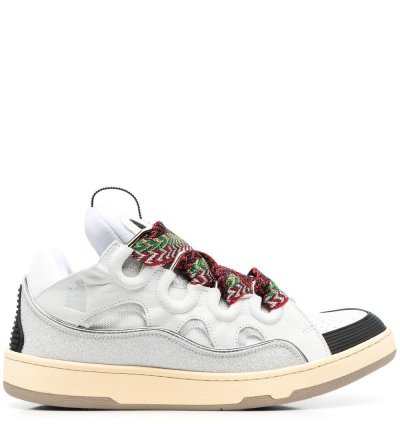 Lanvin White Leather And Glitter Curb Sneakers