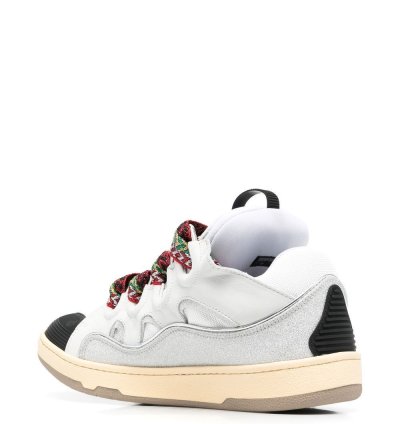 Lanvin White Leather And Glitter Curb Sneakers