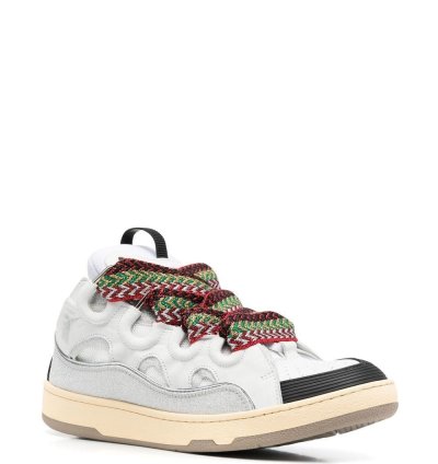 Lanvin White Leather And Glitter Curb Sneakers
