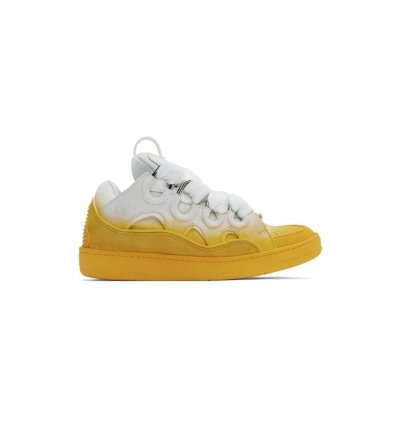 Leather Curb Sneakers In Yellow White