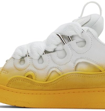 Leather Curb Sneakers In Yellow White