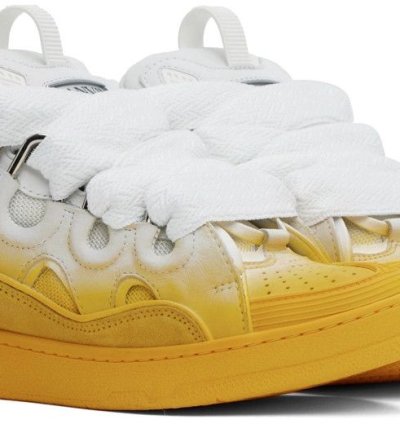 Leather Curb Sneakers In Yellow White