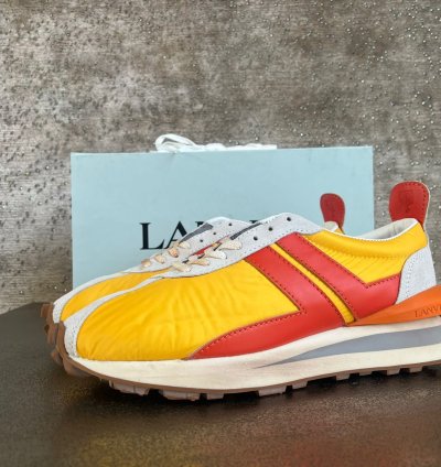 Mesh Leather Runner Trainer In Yellow Orange