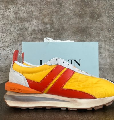 Mesh Leather Runner Trainer In Yellow Orange