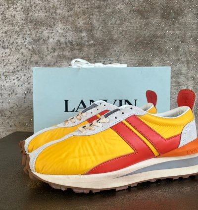 Mesh Leather Runner Trainer In Yellow Orange