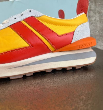Mesh Leather Runner Trainer In Yellow Orange