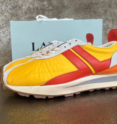Mesh Leather Runner Trainer In Yellow Orange
