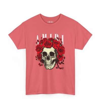 Amiri Rose Skull Coral Silk T-shirt - Size Usa