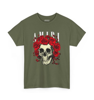 Amiri Rose Skull Military Green T-shirt - Size Usa