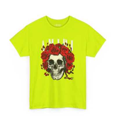 Amiri Rose Skull Safety Green T-shirt - Size Usa