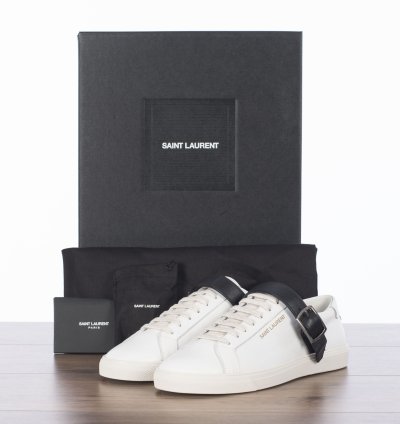 Andy Sneakers With Black Leather Strap In White Leather
